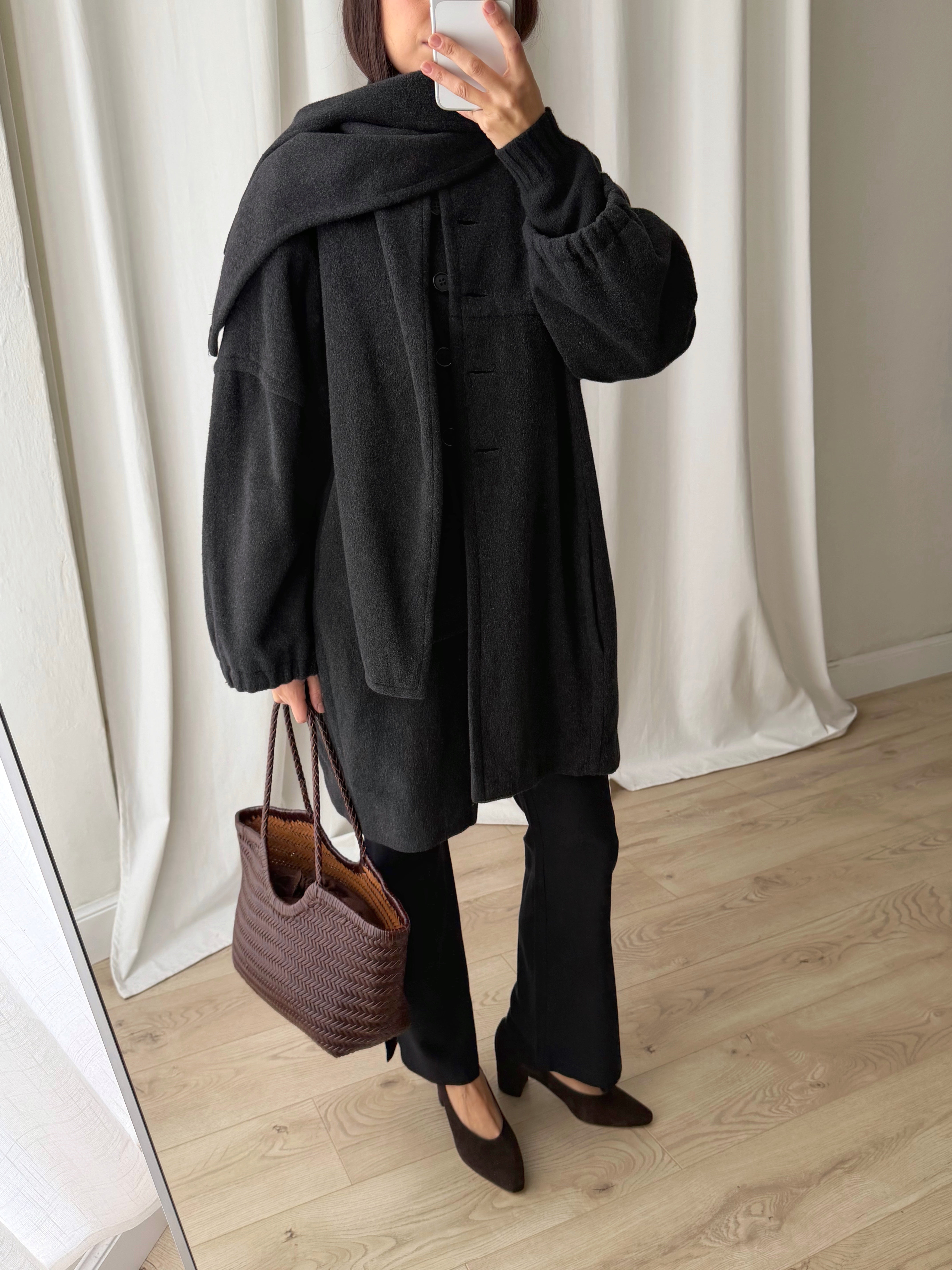 Luisa Spagnoli pure wool grey scarf coat