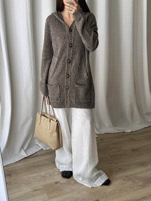 Lambswool hooded long cardigan