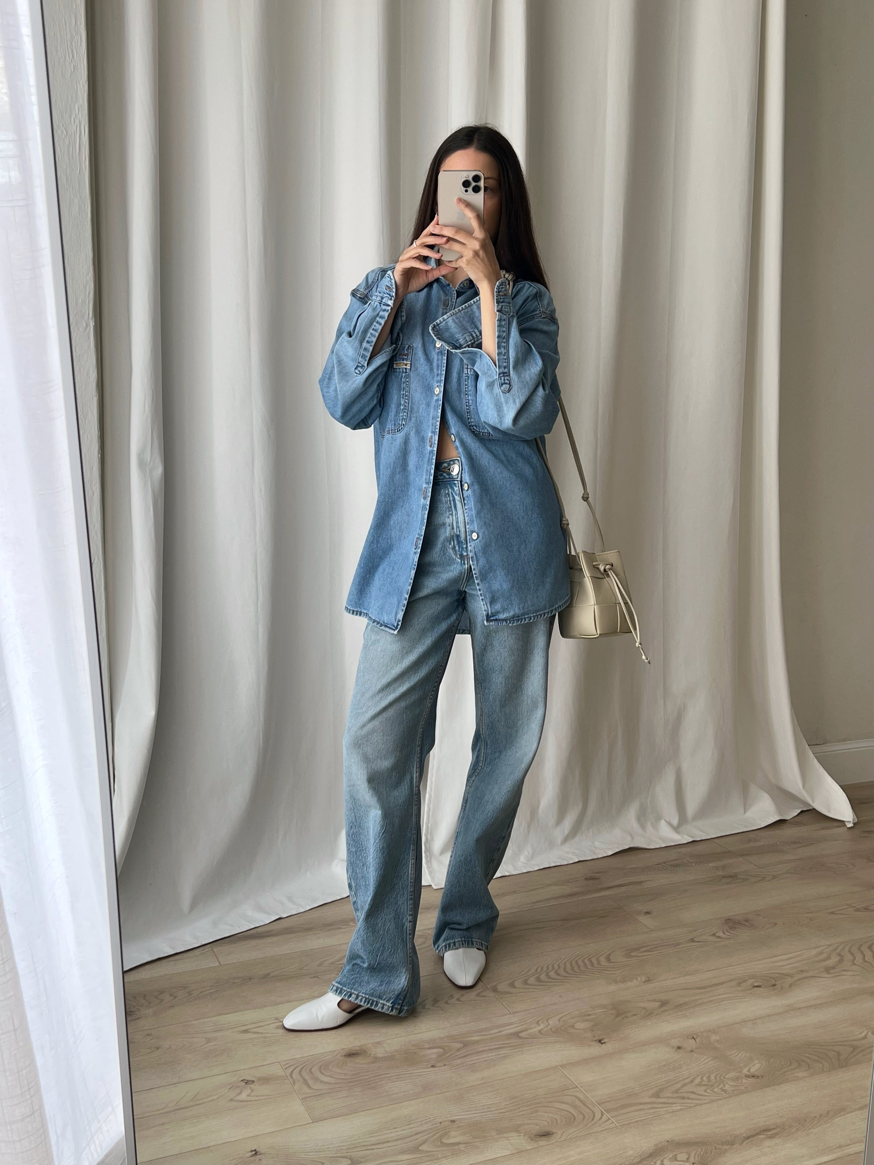 Pure cotton genderless denim shirt