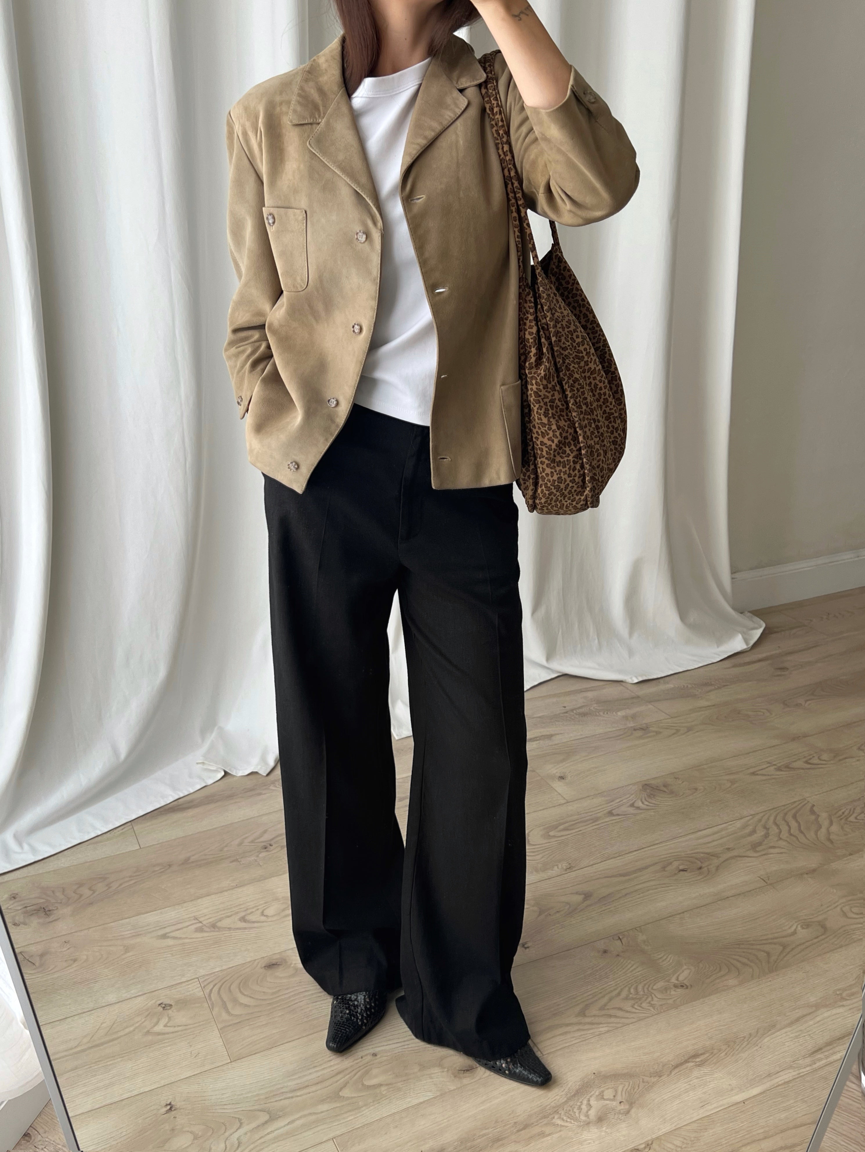 Real suede leather beige jacket