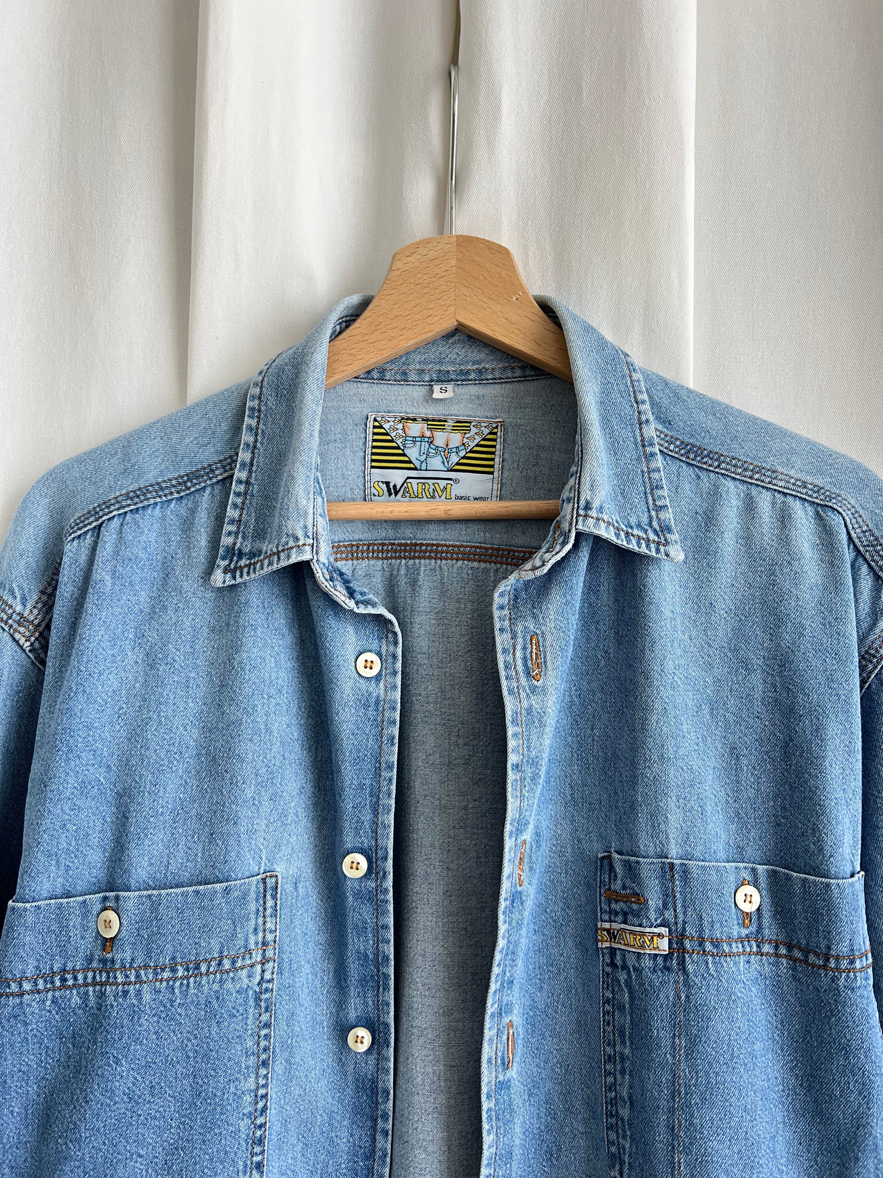 Pure cotton genderless denim shirt