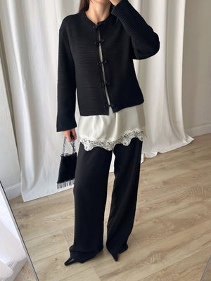 Wool blend oriental black cardigan