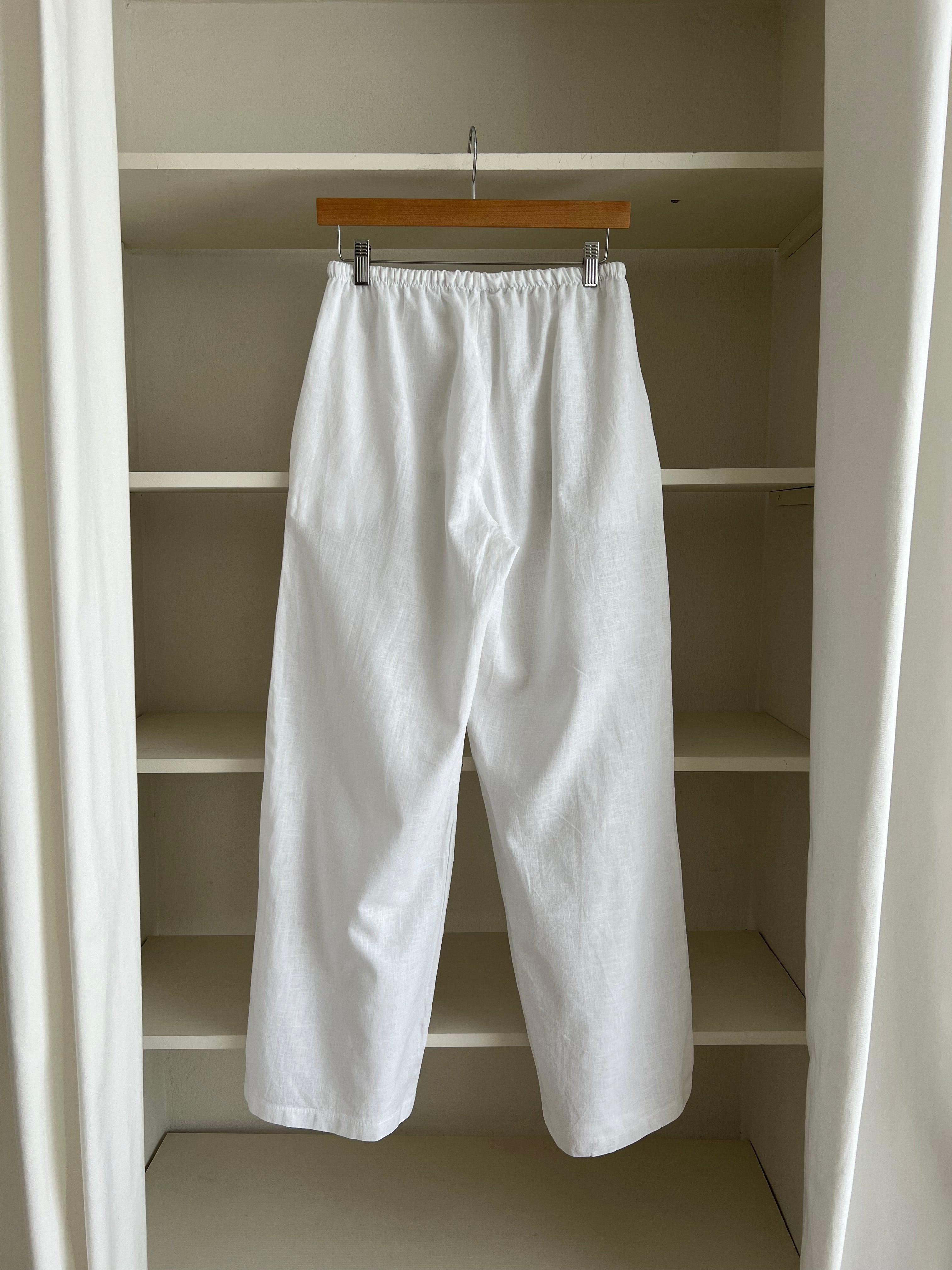 Linen and cotton wide leg pants - White