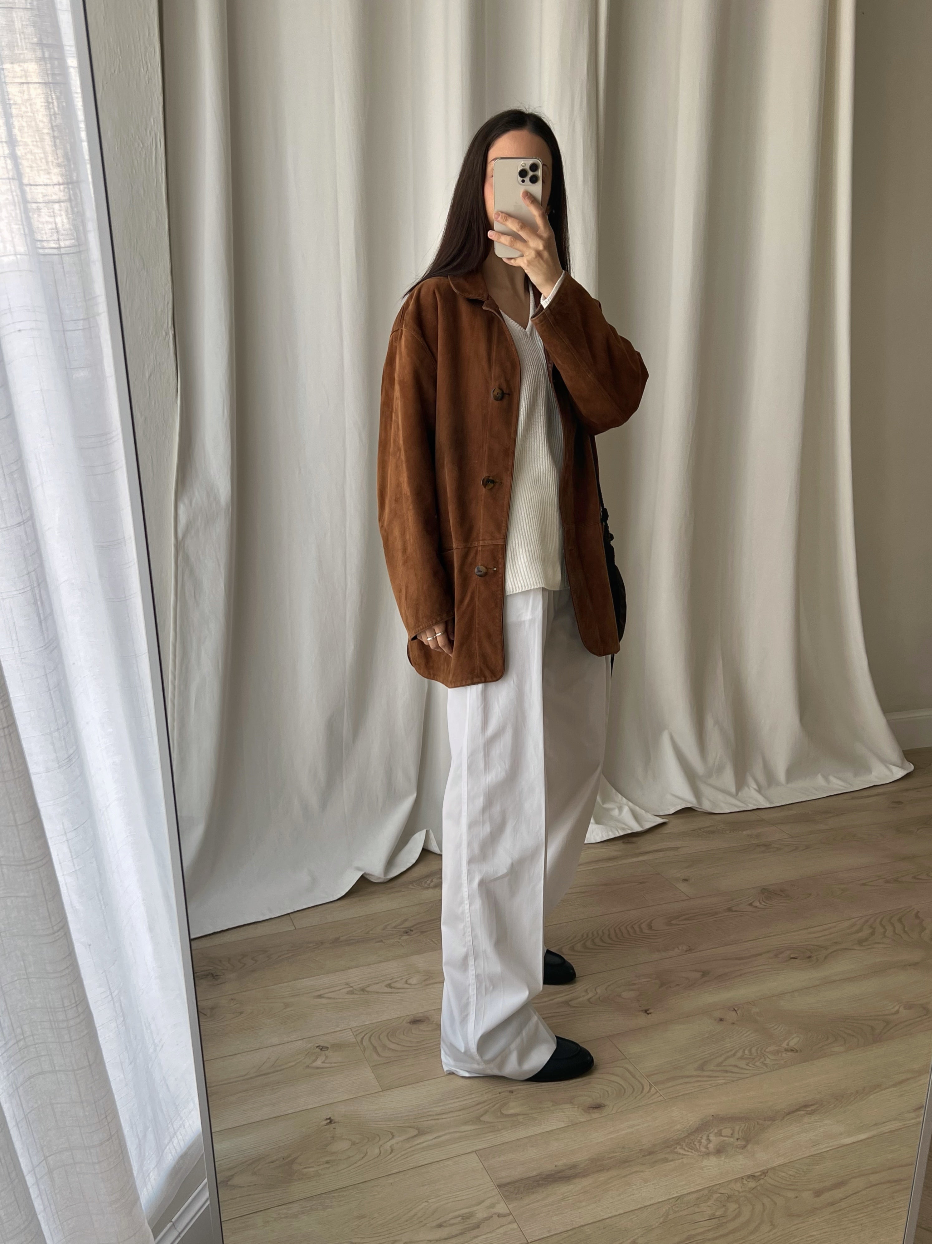 Real suede leather light brown jacket