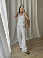 Linen and cotton wide leg pants - White