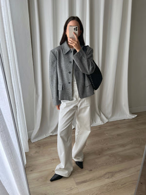 Wool blend crop grey jacket