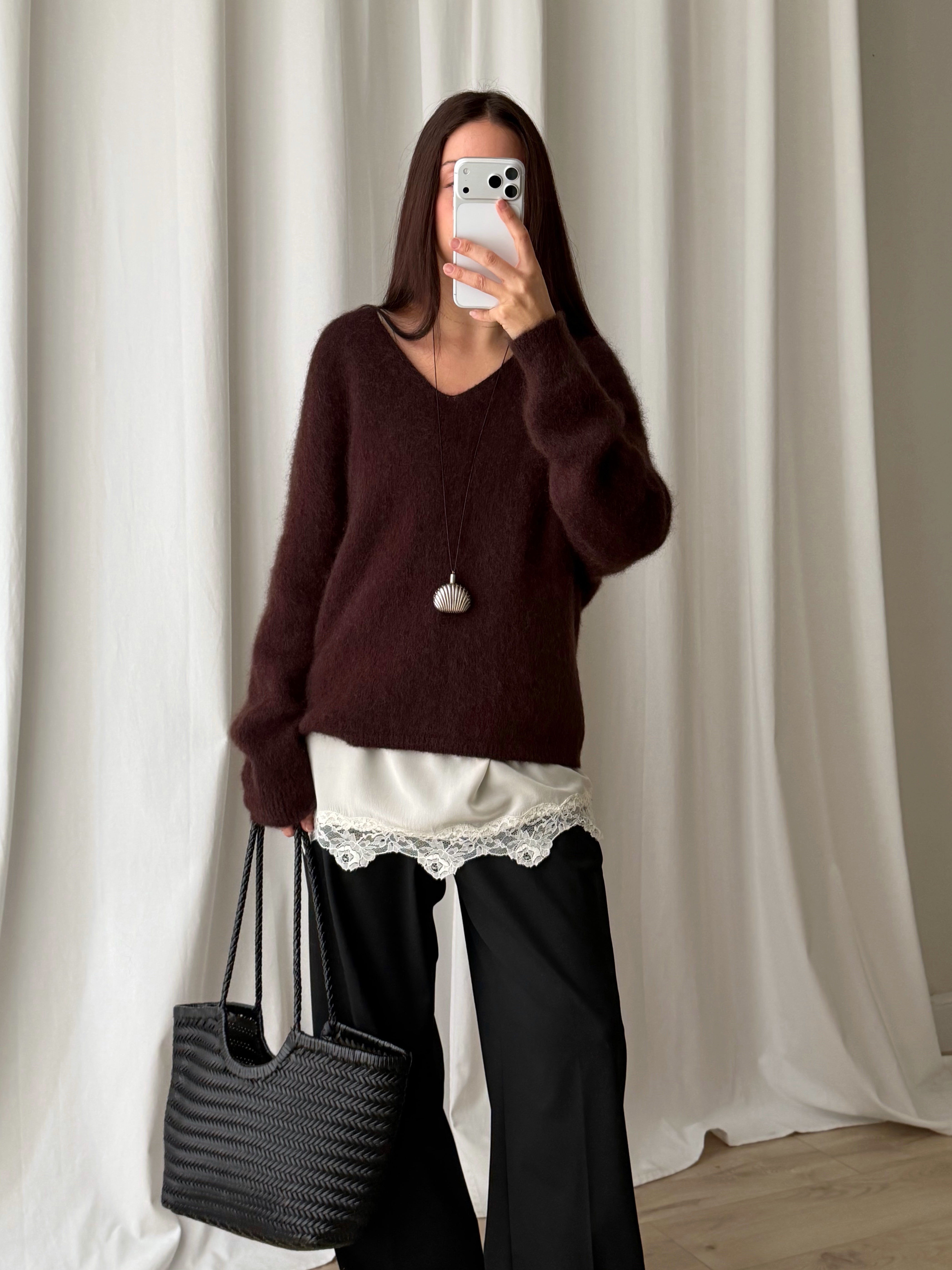 Kid mohair and wool soft pull - Fondente