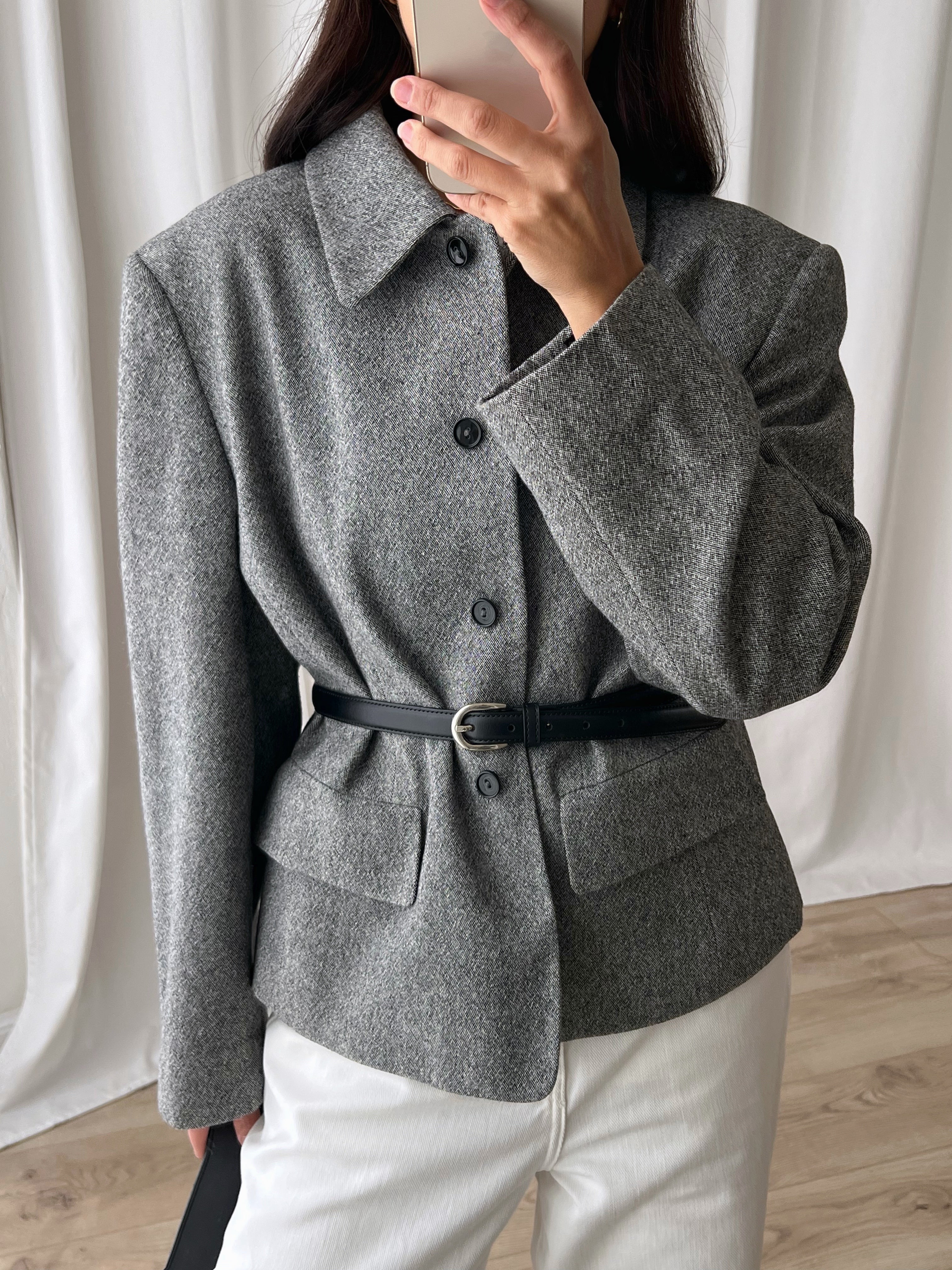 Wool blend crop grey jacket