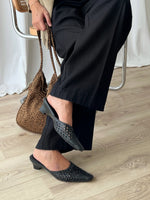 Woven real leather black mule