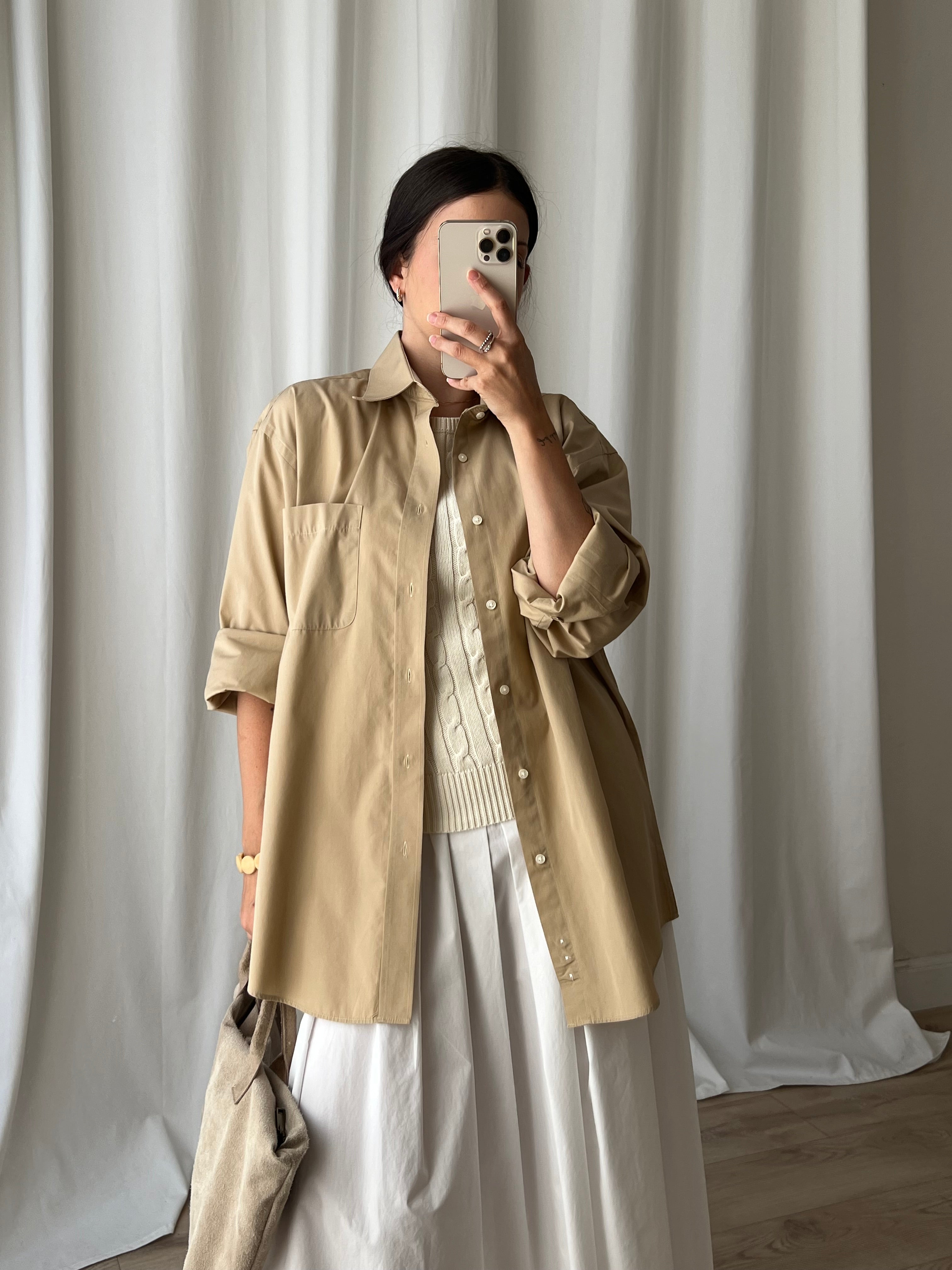 Cotton blend genderless camel shirt