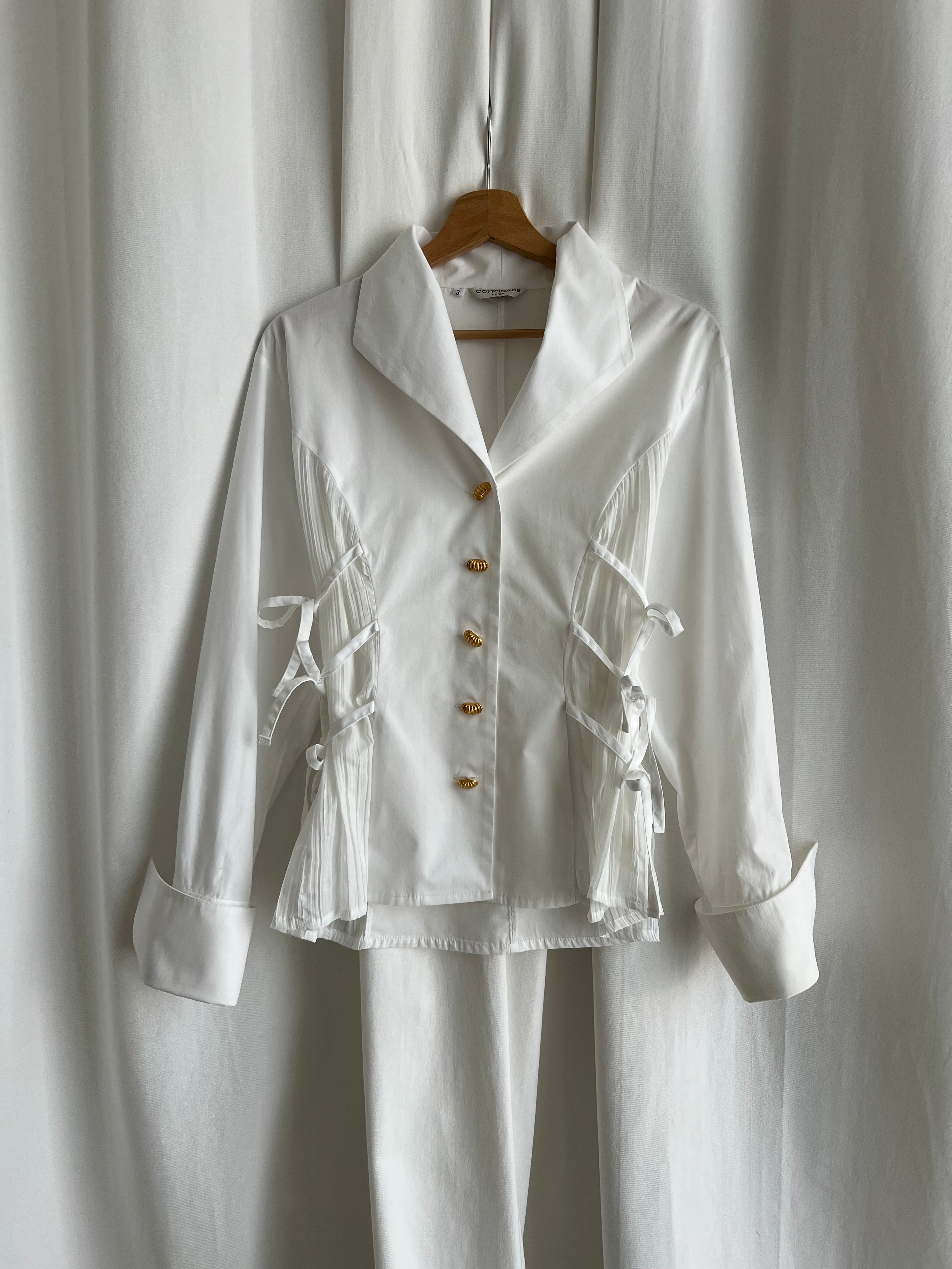 Pure cotton ribbon details white shirt