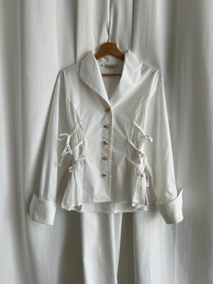 Pure cotton ribbon details white shirt