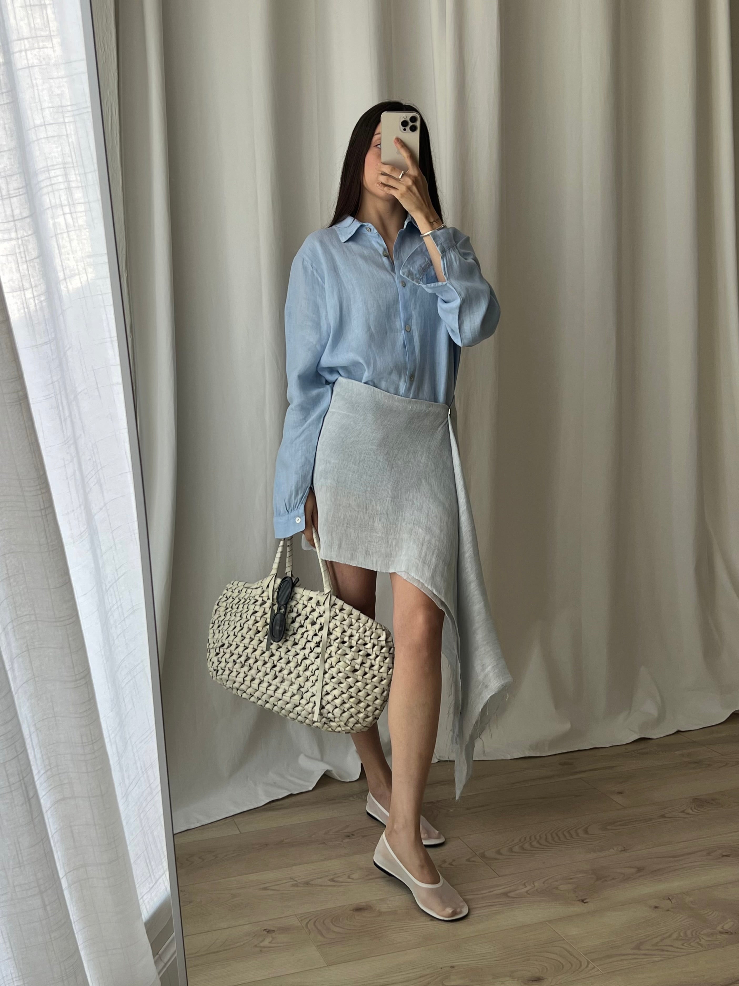 Linen & silk pareo - Dust blu