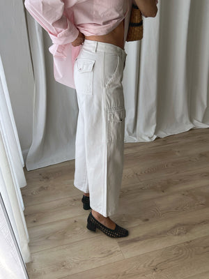 100% Cotton cargo white pants