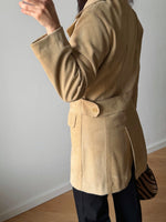 Real suede leather beige trench jacket