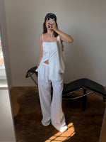 Linen and cotton wide leg pants - White
