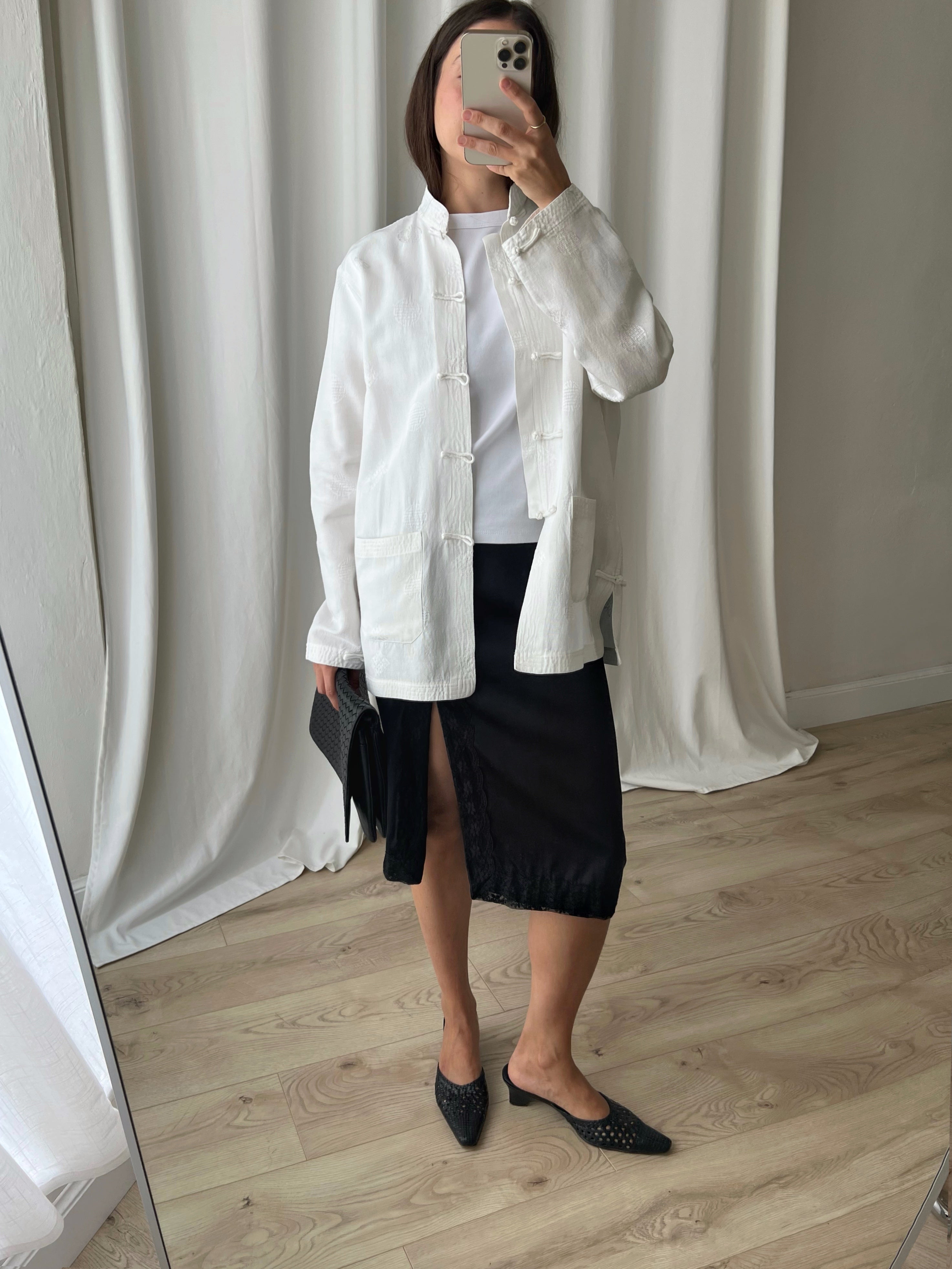 Pure silk lace details satin skirt
