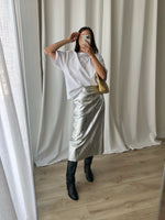 Roberto Cavalli 100% leather silver skirt