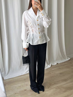 Pure cotton ribbon details white shirt