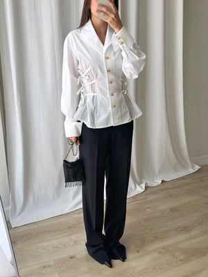 Pure cotton ribbon details white shirt