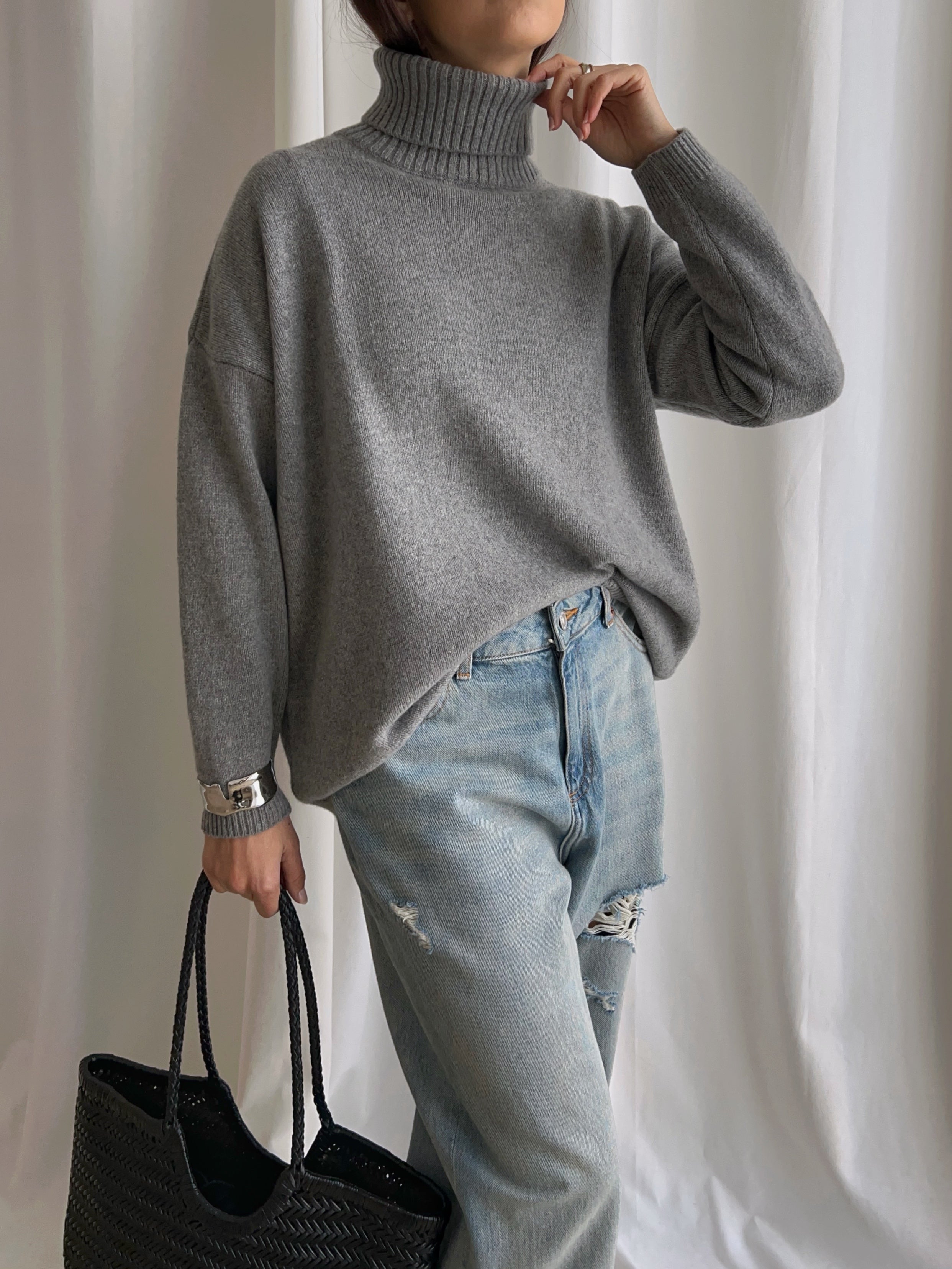 Pure cashmere cosy turtleneck - Pearl grey