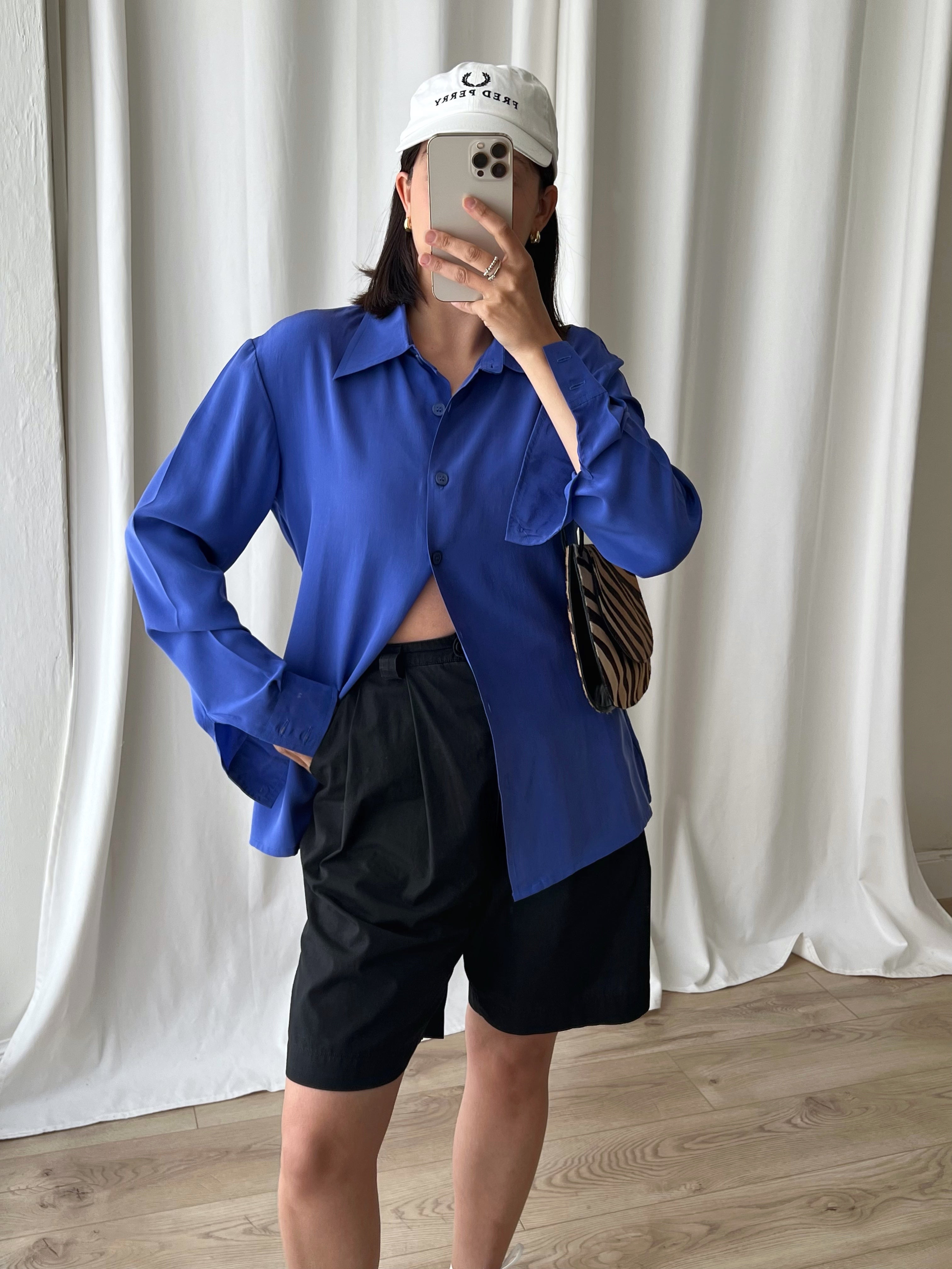 100% silk electric blu shirt