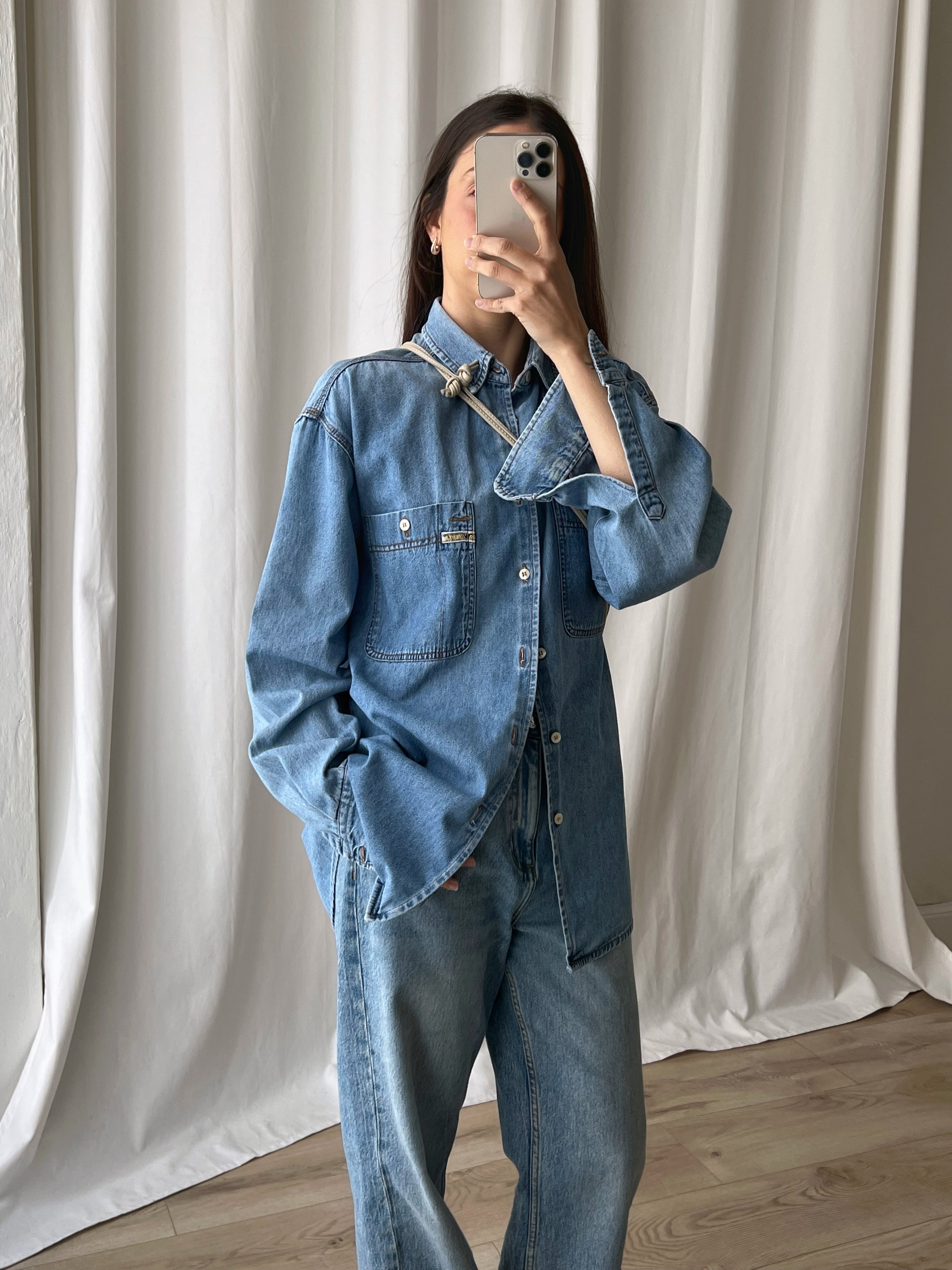 Pure cotton genderless denim shirt