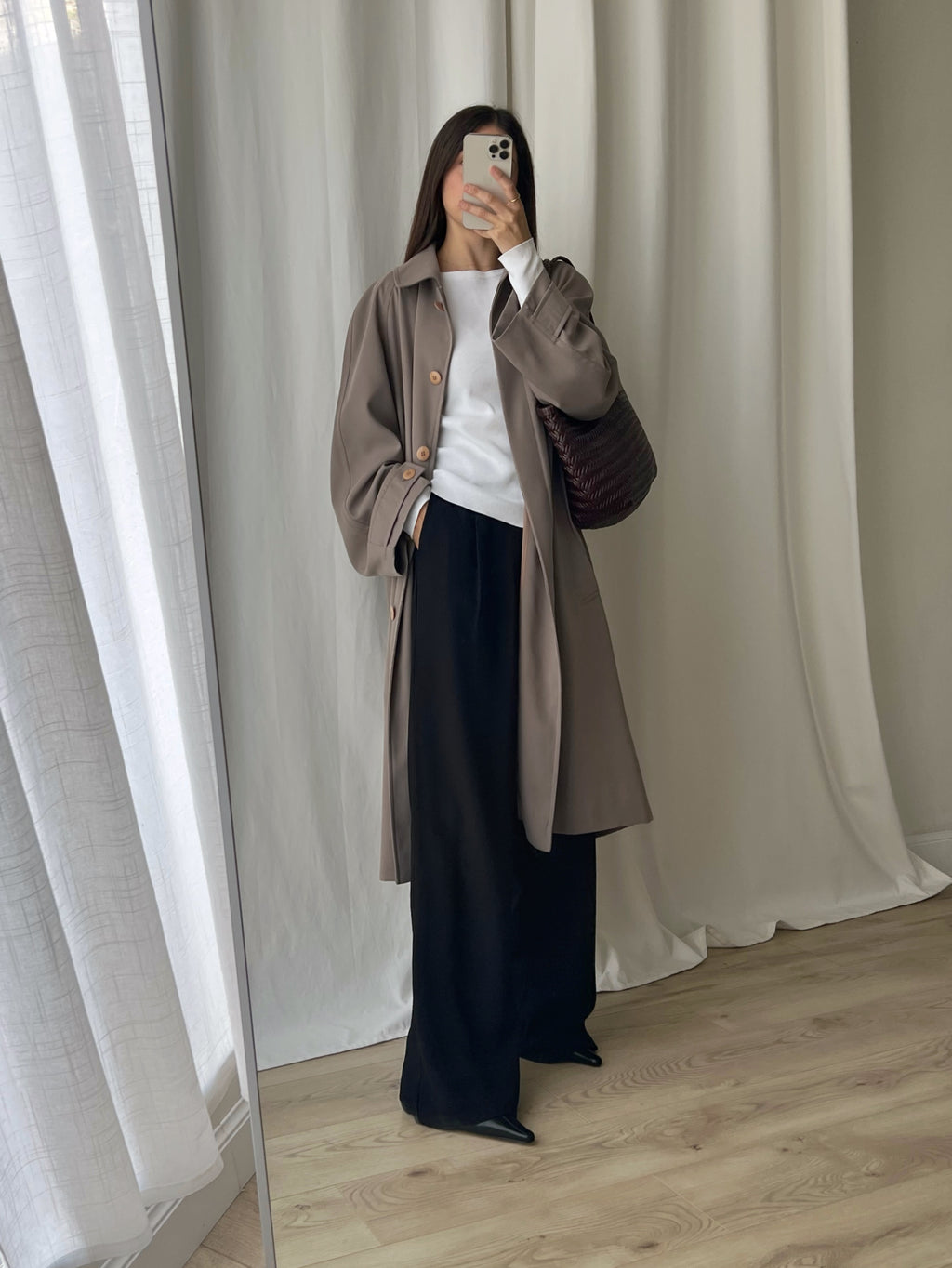 Wool blend mud green trench coat