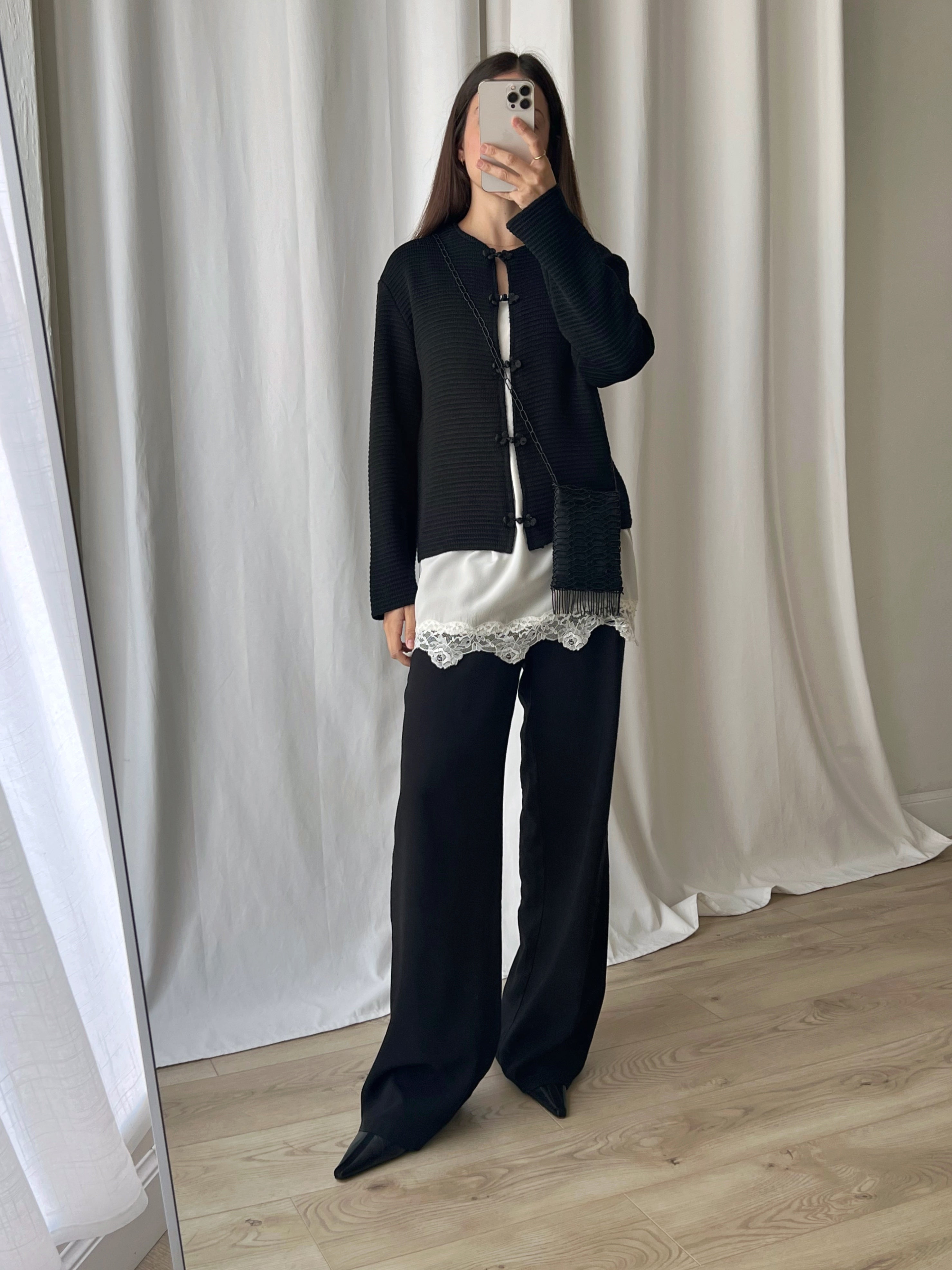 Wool blend oriental black cardigan