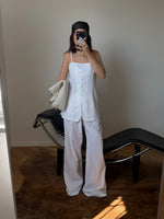 Linen and cotton spaghetti top - White