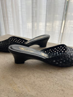 Woven real leather black mule
