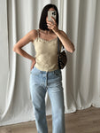 Linen beige beads top