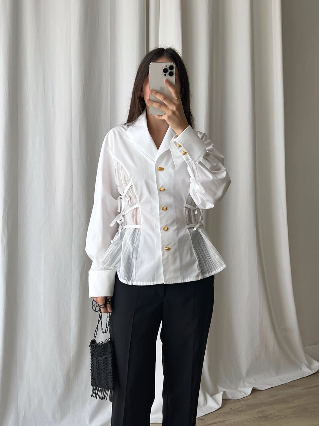 Pure cotton ribbon details white shirt
