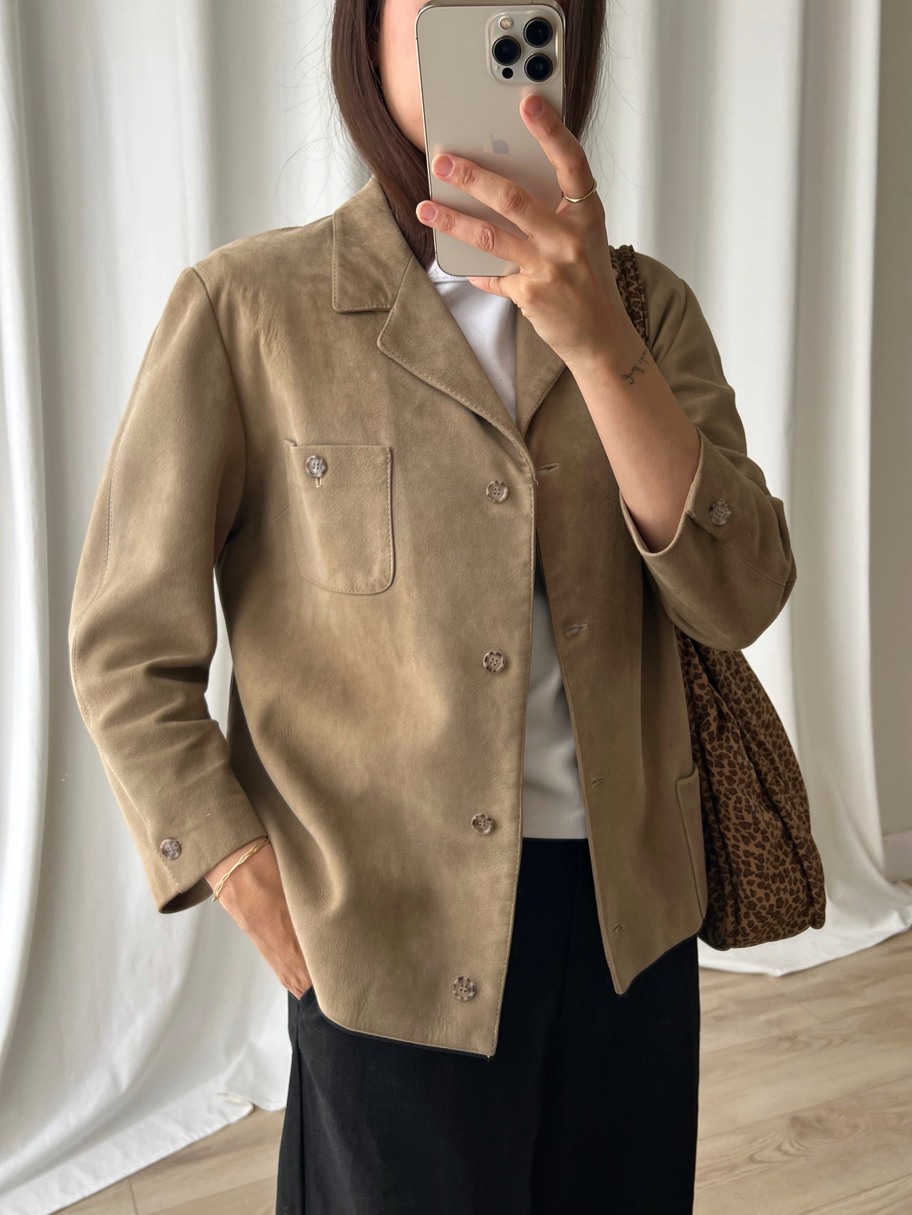 Real suede leather beige jacket