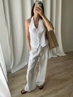 Linen and cotton wide leg pants - White