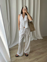 Linen and cotton wide leg pants - White