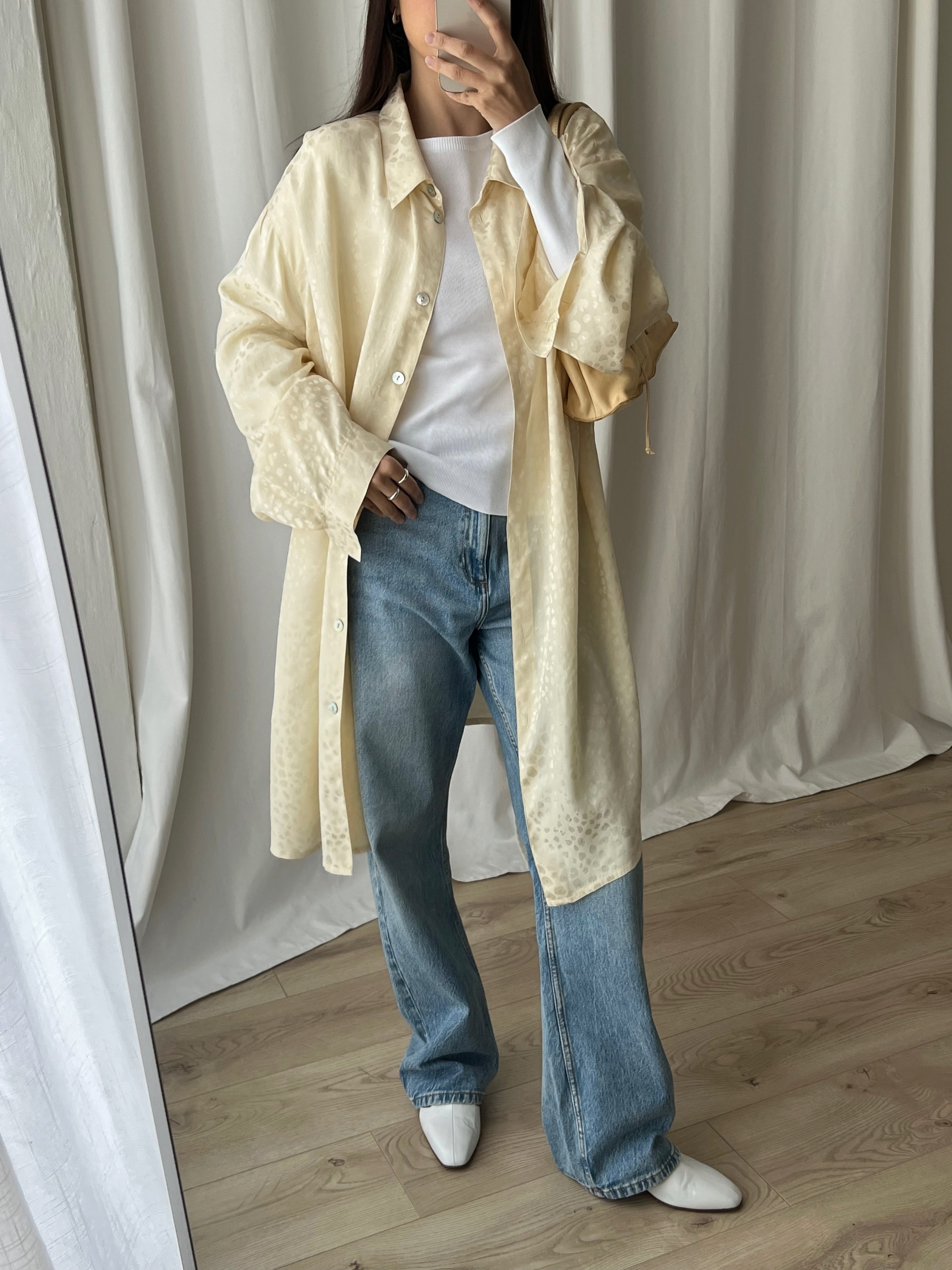 Pure silk cream chemisier dress
