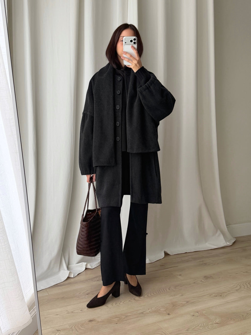 Luisa Spagnoli pure wool grey scarf coat