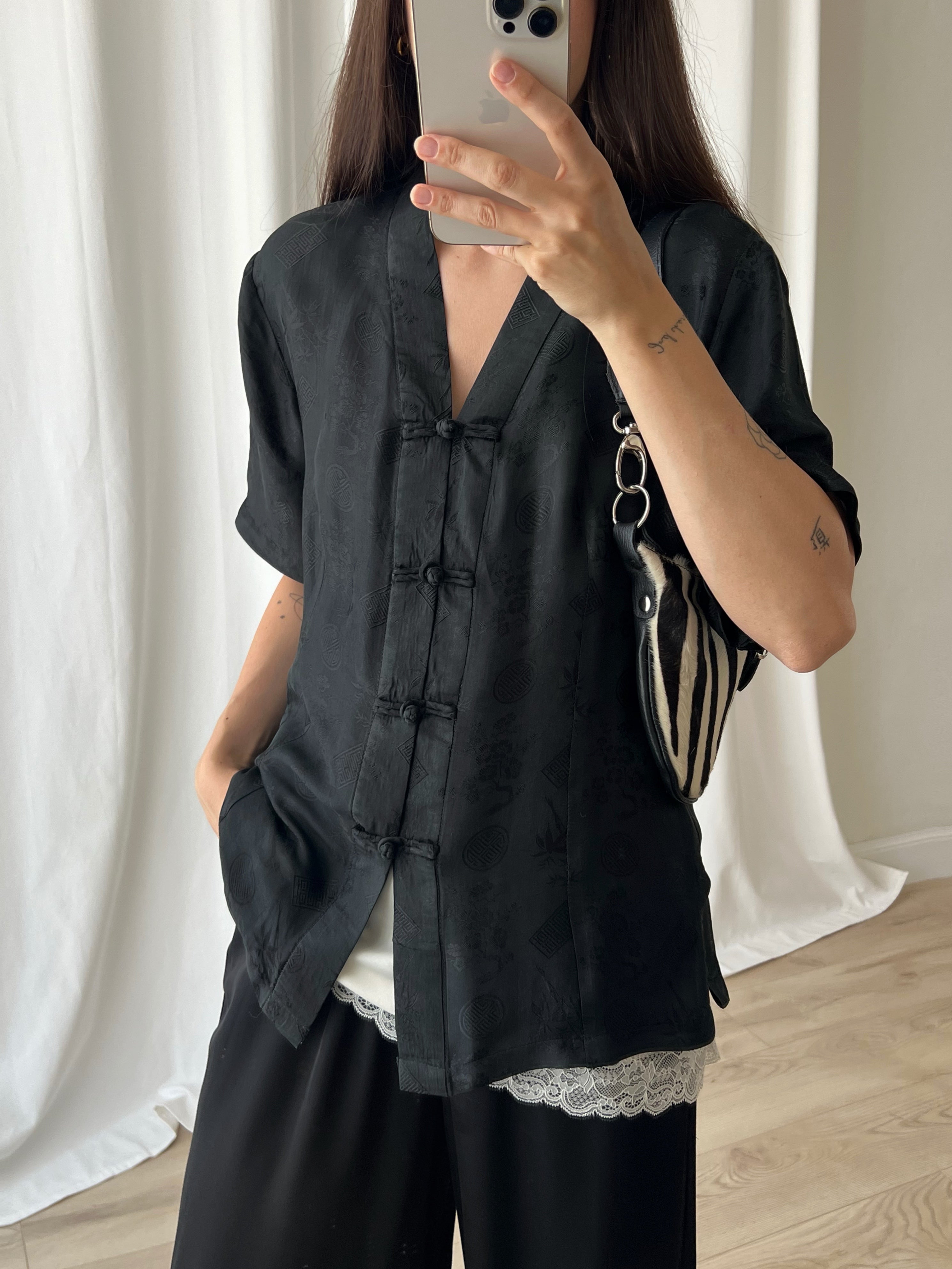 Pure silk oriental black shirt