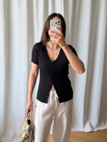 Cotton and viscose ribbed black top
