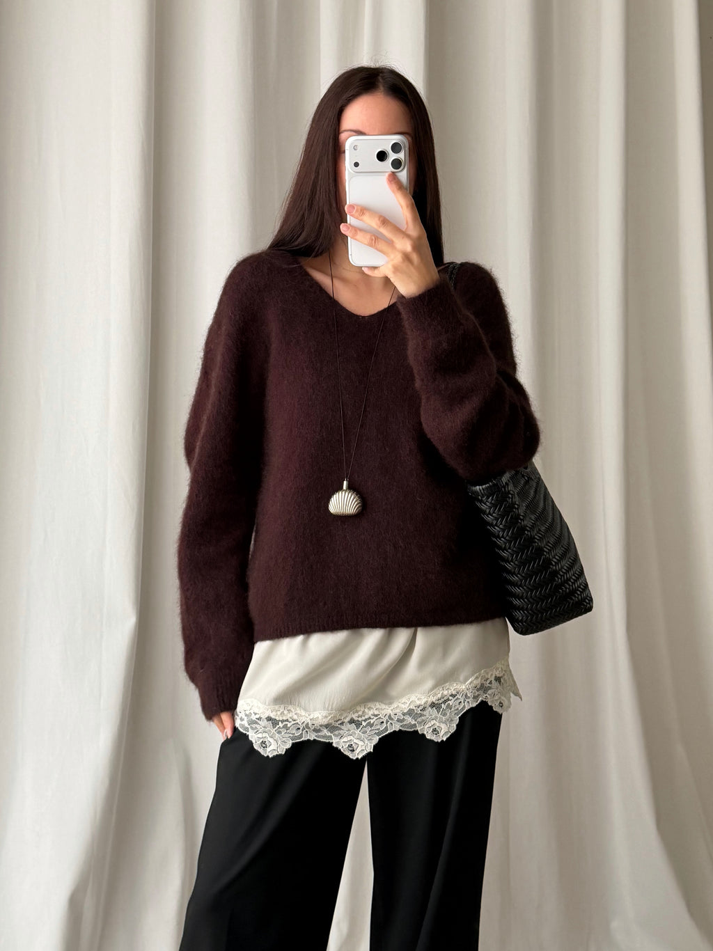 Kid mohair and wool soft pull - Fondente