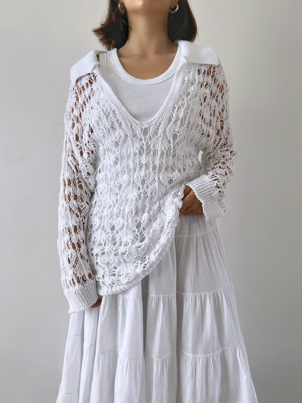 Tennè by Antonia Erre - Crochet maxi polo/white
