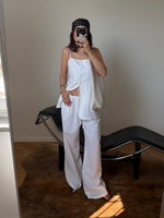 Linen and cotton wide leg pants - White