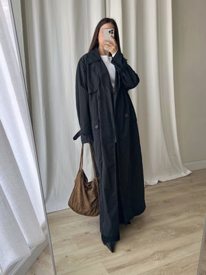 Super long black trench coat