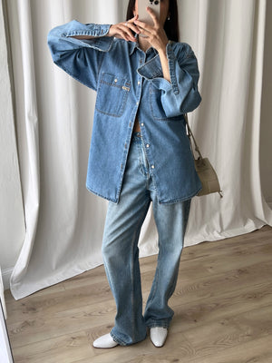 Pure cotton genderless denim shirt