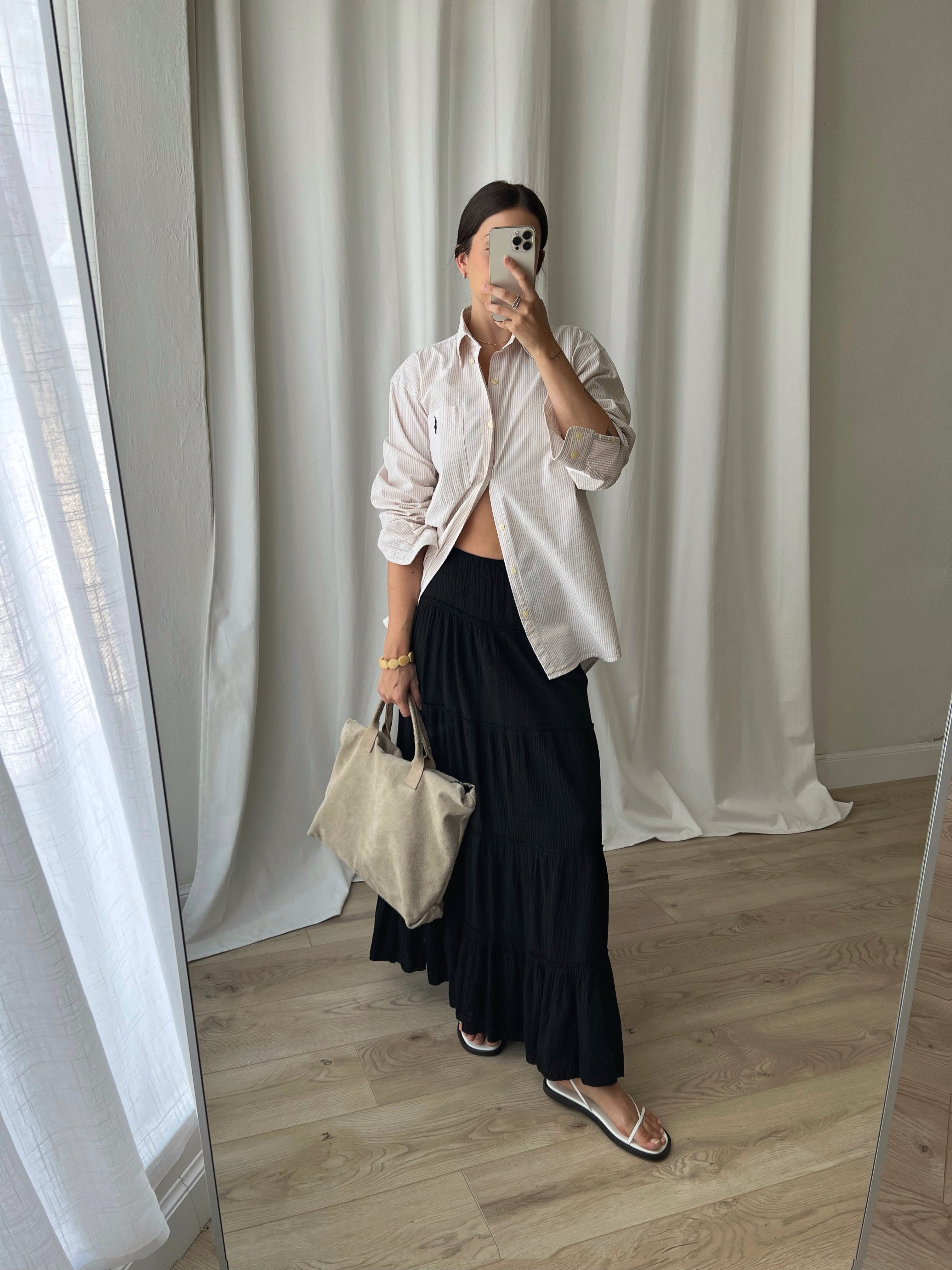 100% cotton black long skirt