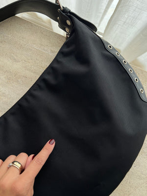 Nylon hobo bag with studs