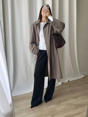 Wool blend mud green trench coat