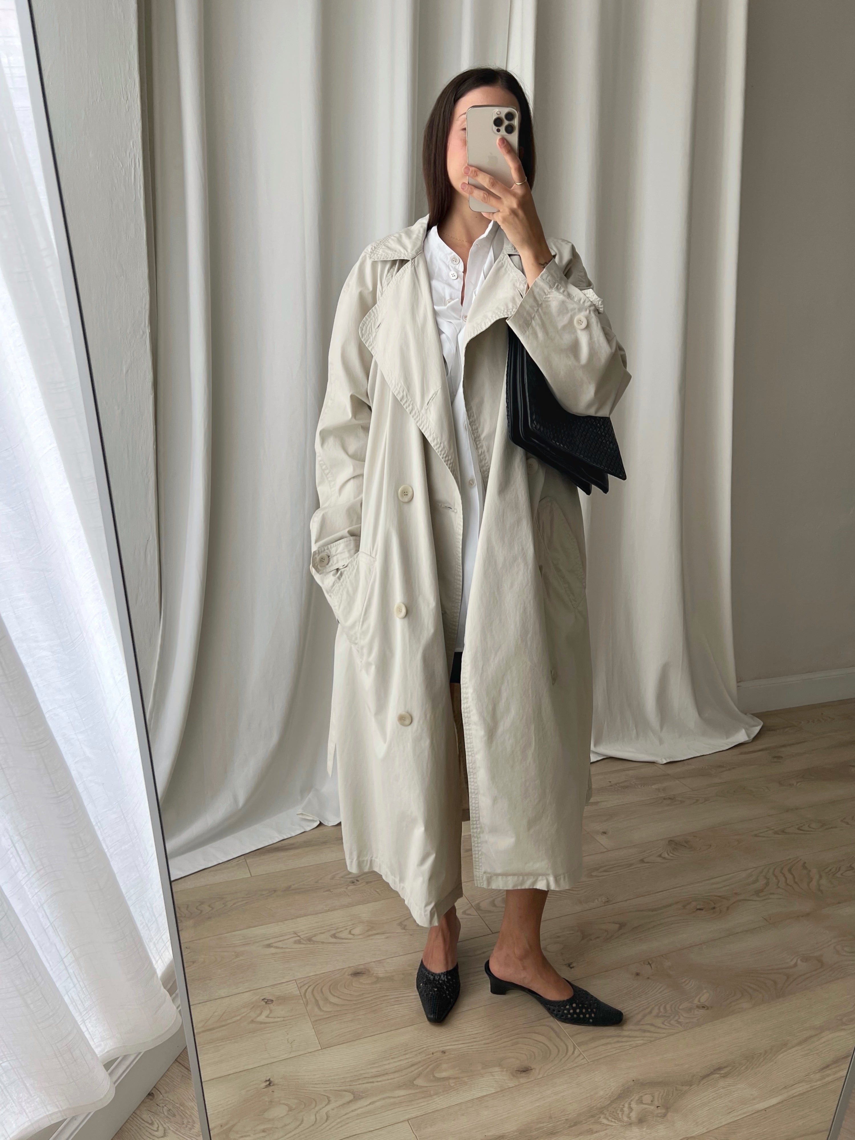 Pure cotton ice white long trench