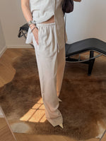 Linen and cotton wide leg pants - Beige